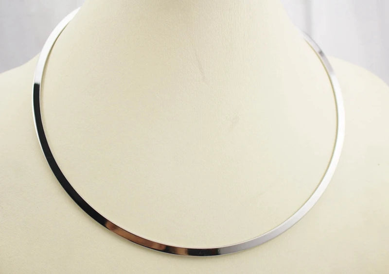 Silver Stainless Steel Metal Collar Necklace - Narrow Version