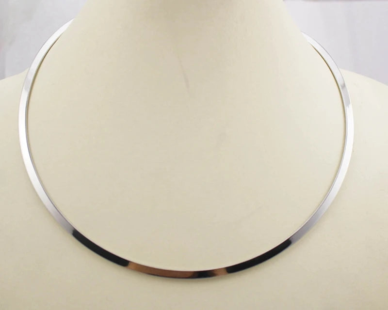 Silver Stainless Steel Metal Collar Necklace - Narrow Version