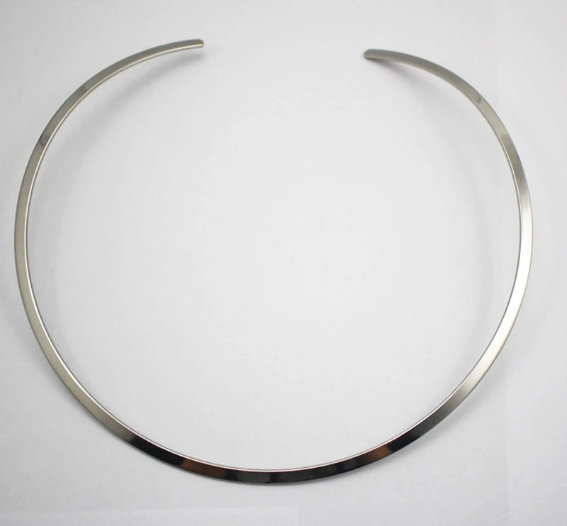 Silver Stainless Steel Metal Collar Necklace - Narrow Version
