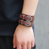 Wide Leather Bracelet for Men Vintage Punk Jewelry