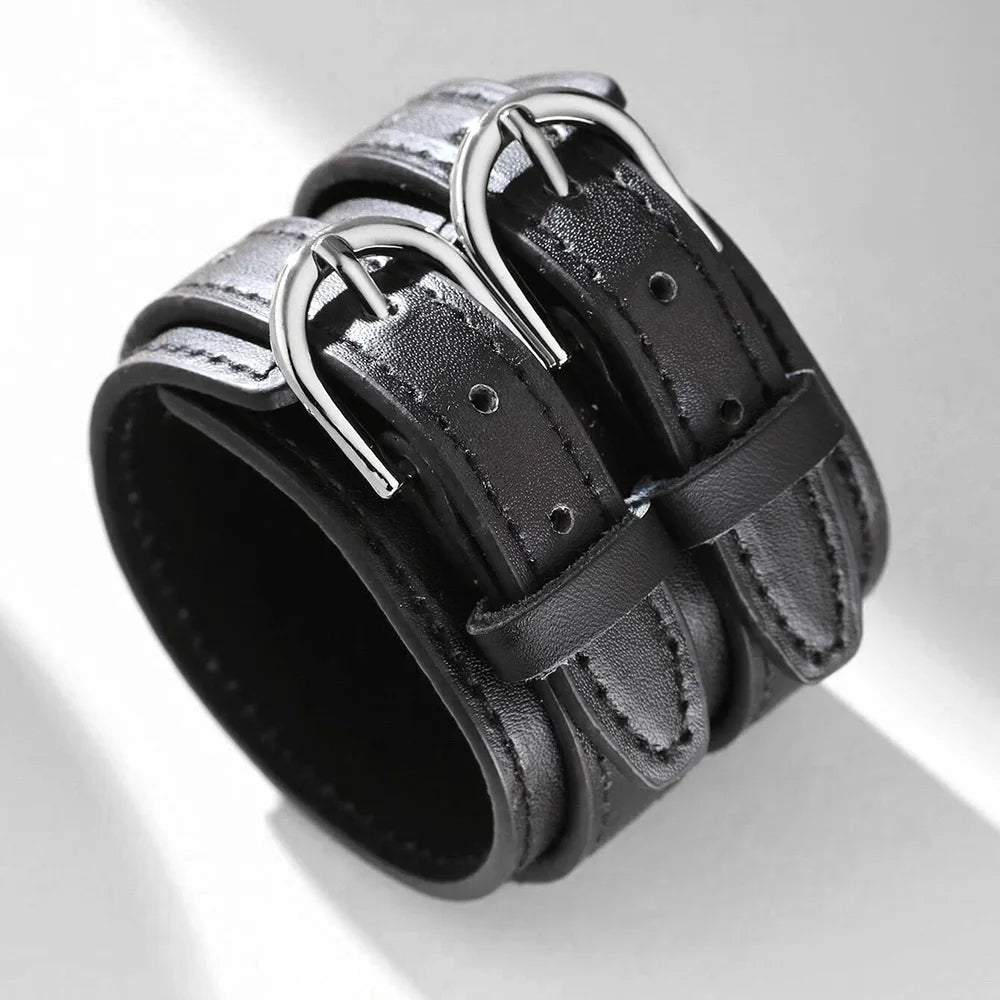 Wide Leather Bracelet for Men Vintage Punk Jewelry