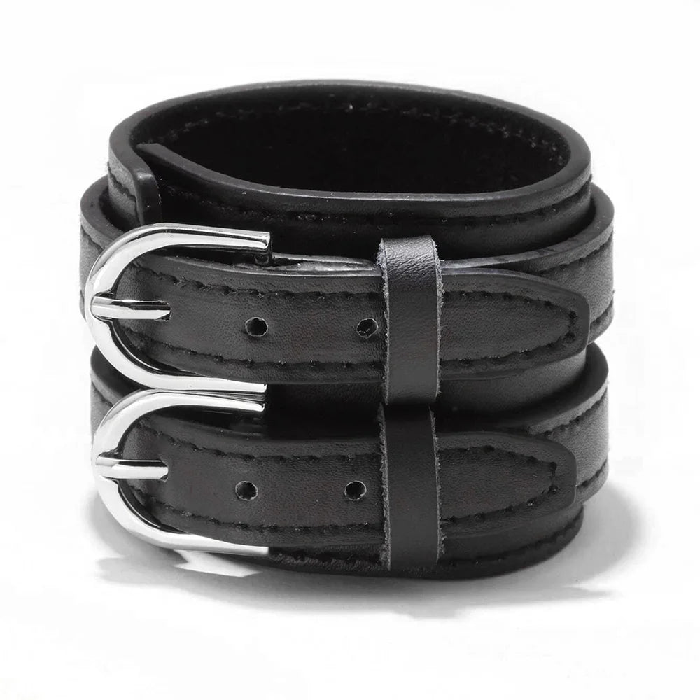 Wide Leather Bracelet for Men Vintage Punk Jewelry