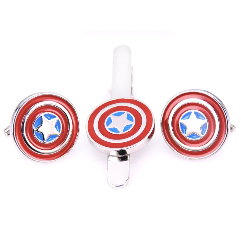 Men's Tie Clip Cufflinks Set Enamel Spray Painting Captain Jewelry