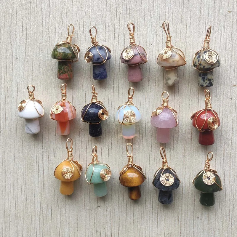 Gemstone Mushroom Pendants for Jewelry Making 12pcs/lot