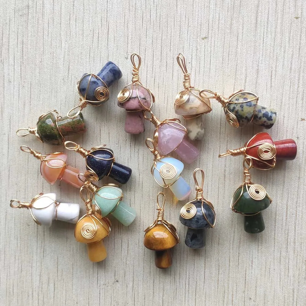 Gemstone Mushroom Pendants for Jewelry Making 12pcs/lot