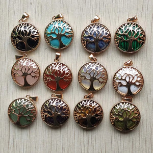 12pcs Natural Stone Alloy Tree of Life Pendants for Jewelry Accessories