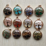 12pcs Natural Stone Alloy Tree of Life Pendants for Jewelry Accessories