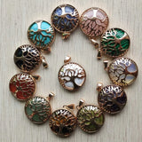 12pcs Natural Stone Alloy Tree of Life Pendants for Jewelry Accessories