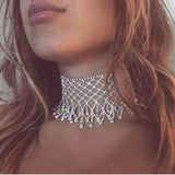Wave Net Tassel Rhinestone Necklace Set