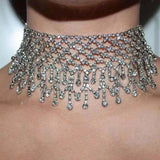 Wave Net Tassel Rhinestone Necklace Set