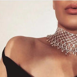 Wave Net Tassel Rhinestone Necklace Set