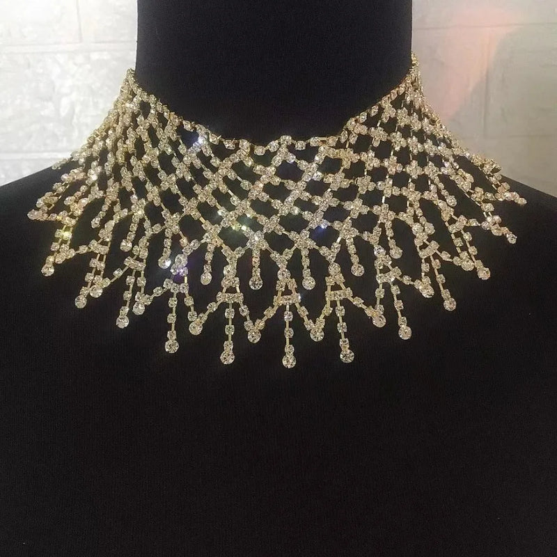 Wave Net Tassel Rhinestone Necklace Set
