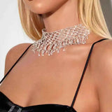 Wave Net Tassel Rhinestone Necklace Set