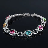 Multicolor Crystal Zircon Diamond Chain Bracelet Silver Jewelry