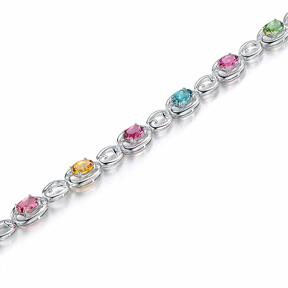 Multicolor Crystal Zircon Diamond Chain Bracelet Silver Jewelry