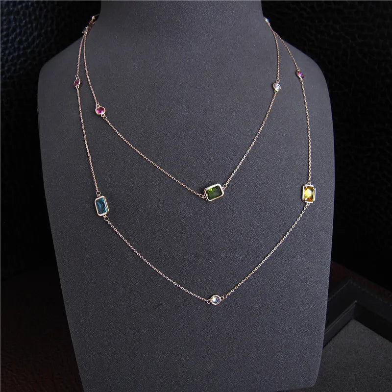 Multicolour Crystal Stones Necklace Long Sweater Chain