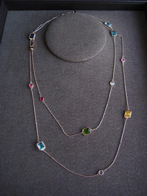 Multicolour Crystal Stones Necklace Long Sweater Chain