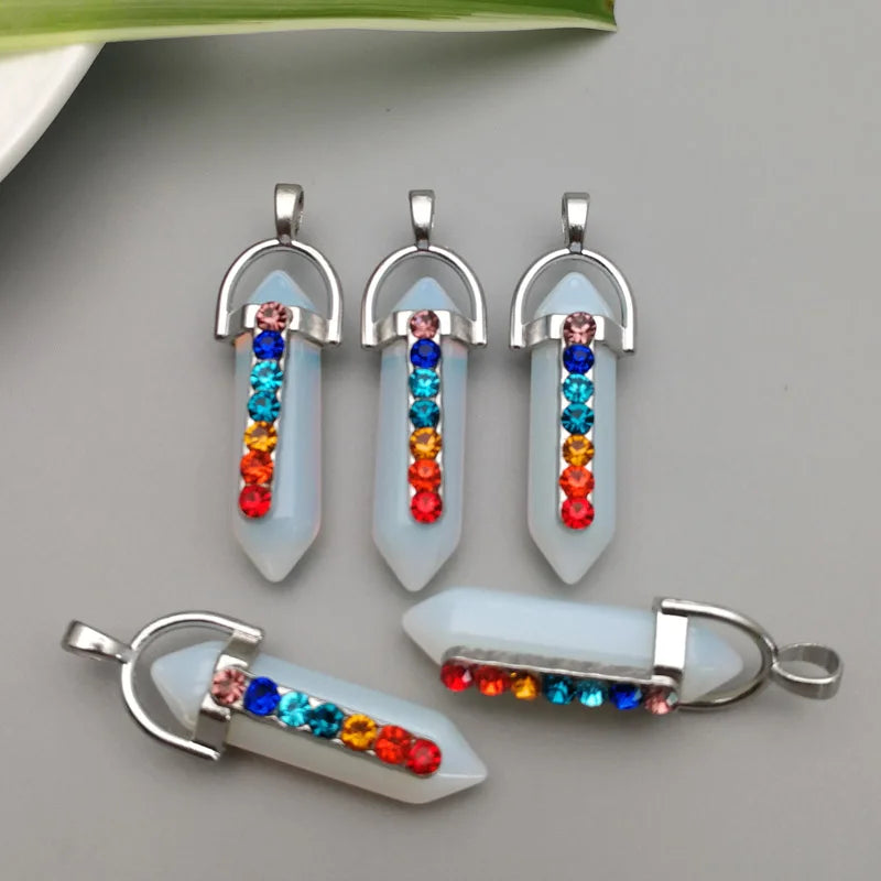 7 Chakra Stone Opal Point Pendant Crystal Pendulum Healing Crystals
