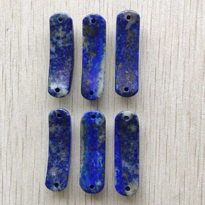 6pcs Natural Lapis Lazuli Oval Shape Pendants for Bracelets Jewelry Making
