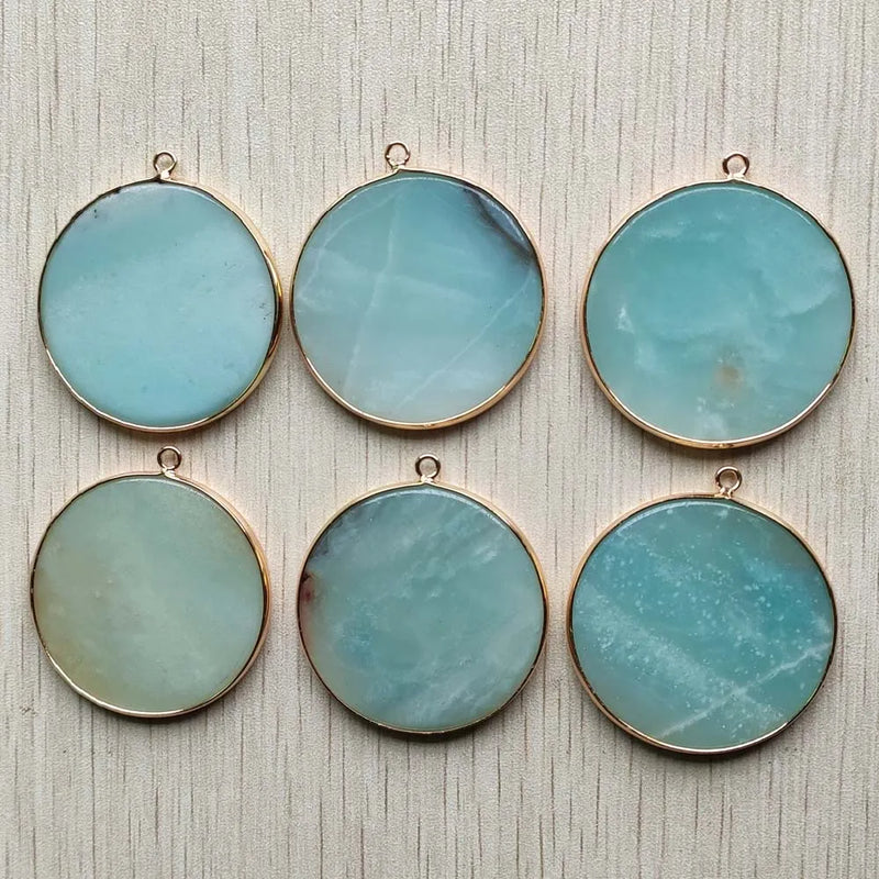 Amazonite Stone Round Side Pendants for Jewelry Making 6pcs/lot