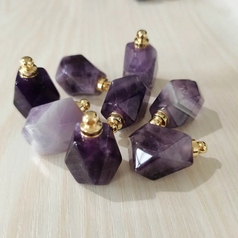 Amethyst Perfume Bottle Polygon Pendants for Jewelry Making