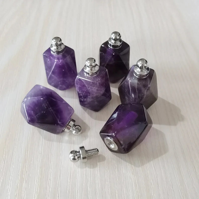 Amethyst Polygon Perfume Bottle Pendants for Jewelry Making