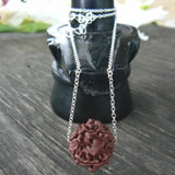 Natural Brown Rudraksha Silver Beads Necklace for Chakra Easter Prayers