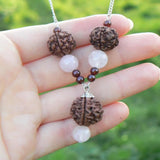 Natural Brown Rudraksha Garnet Silver Necklace Cuff