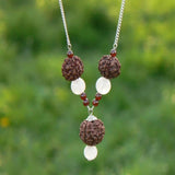 Natural Brown Rudraksha Garnet Silver Necklace Cuff