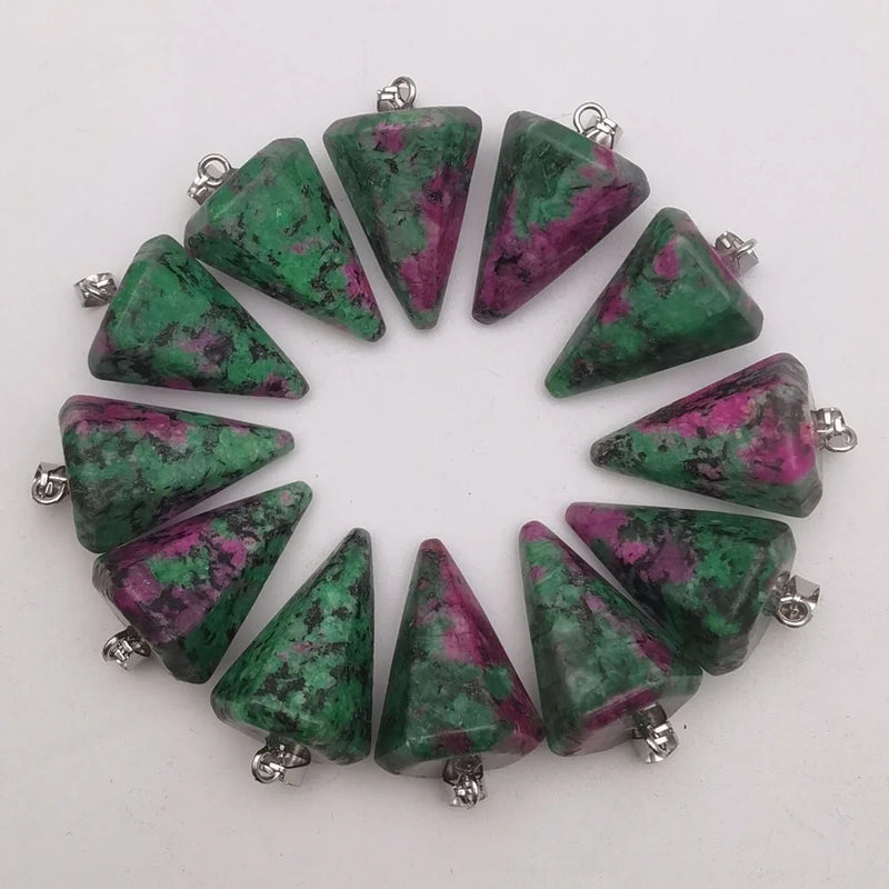 12pcs Natural Epidote Stone Pendulum Cone Pendant for Jewelry Making