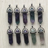 24pcs Natural Fluorite Stone Pillar Charms Point Pendants for Jewelry Making