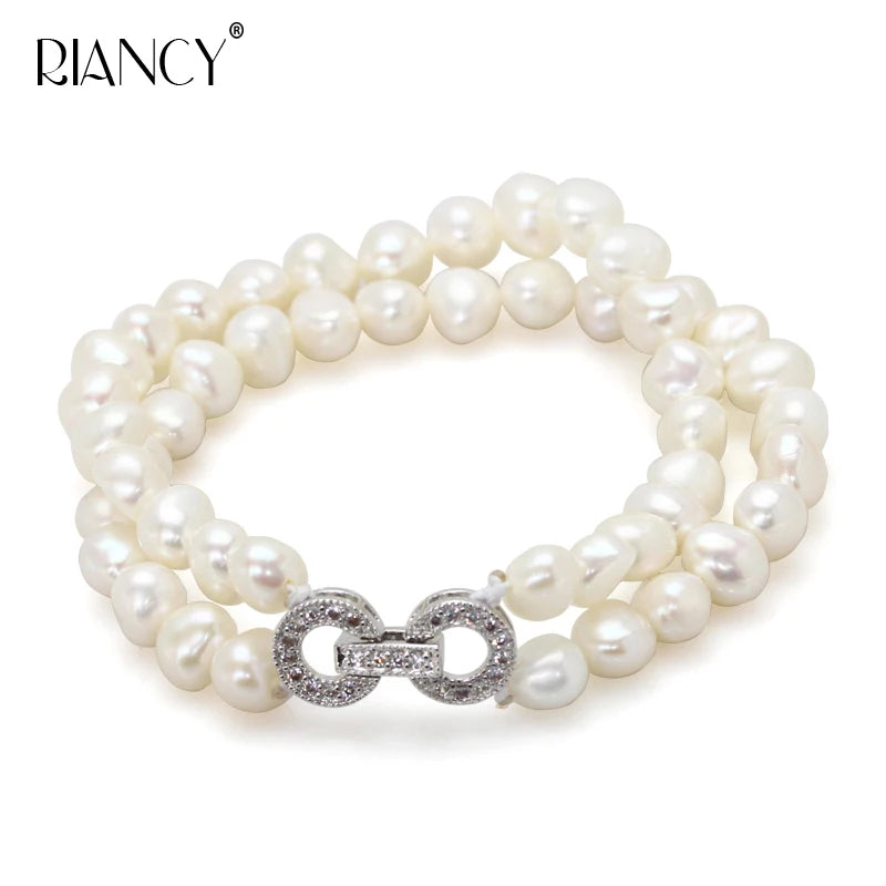 7-8mm Baroque Double Row Freshwater Pearl Bracelet for Women