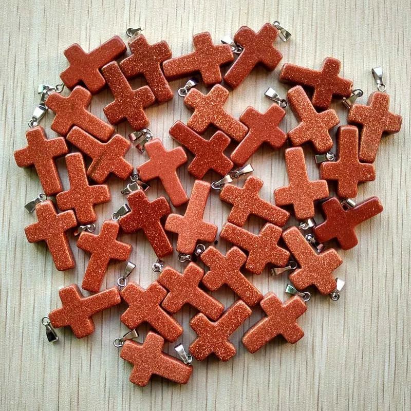 50pcs Natural Sand Stone Cross Charms Pendants for Necklace Jewelry Making