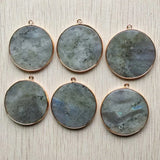 Labradorite Stone Round Side Pendants for Jewelry Making 6pcs