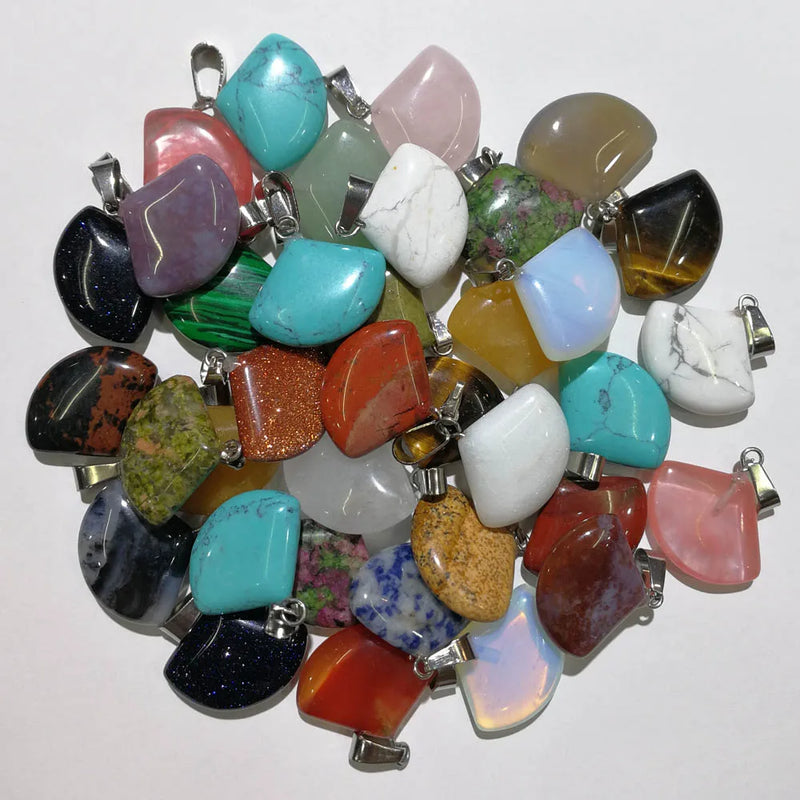 50pcs Natural Fan-Shaped Stone Pendants for Jewelry Making