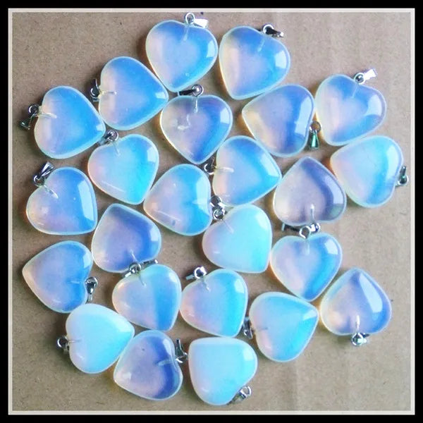 50pcs/lot Natural Opal Stone Heart Charms Pendants for Jewelry Making