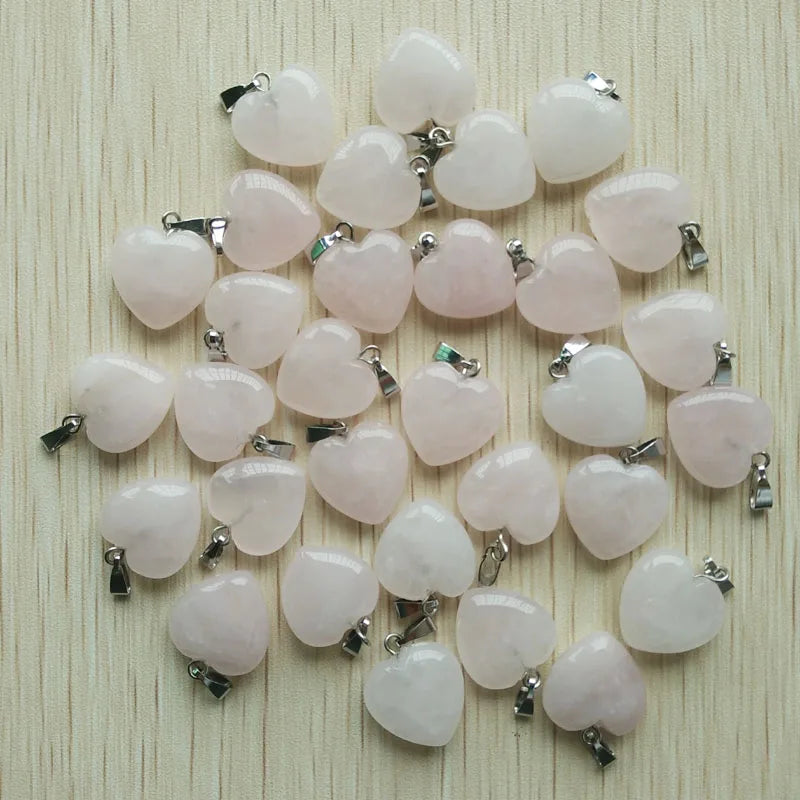 Pink Rose Quartz Charms Heart Pendants 16mm 50pcs/lot