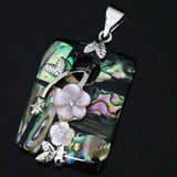 Abalone Shell Carved Flower Pendant 30x44mm Silver Color