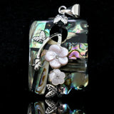 Abalone Shell Carved Flower Pendant 30x44mm Silver Color