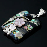 Abalone Shell Carved Flower Pendant 30x44mm Silver Color