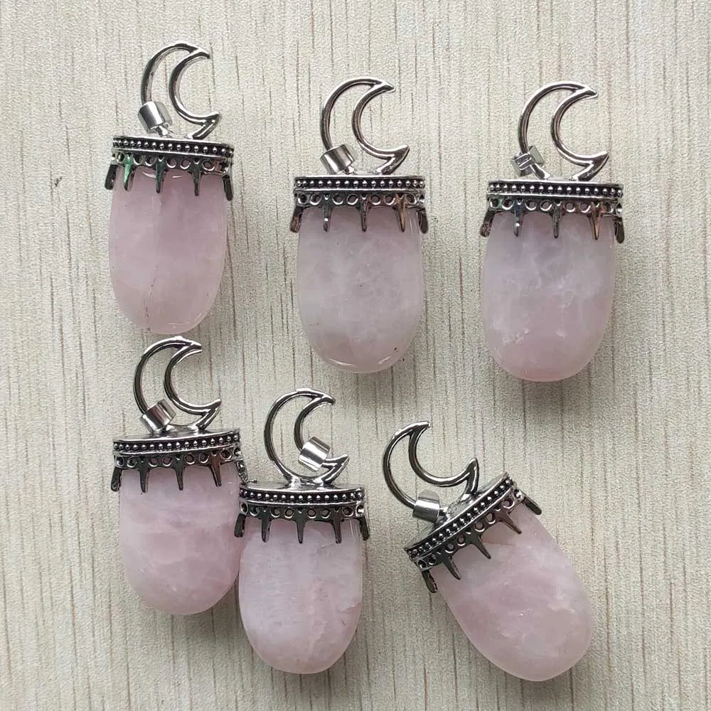 Roses Quartz Stone Silver Moon Pendants for Jewelry Making