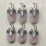 Roses Quartz Stone Silver Moon Pendants for Jewelry Making