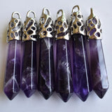 Amethyst Hexagonal Pillar Charms Pendants 12x50mm for Necklace Making