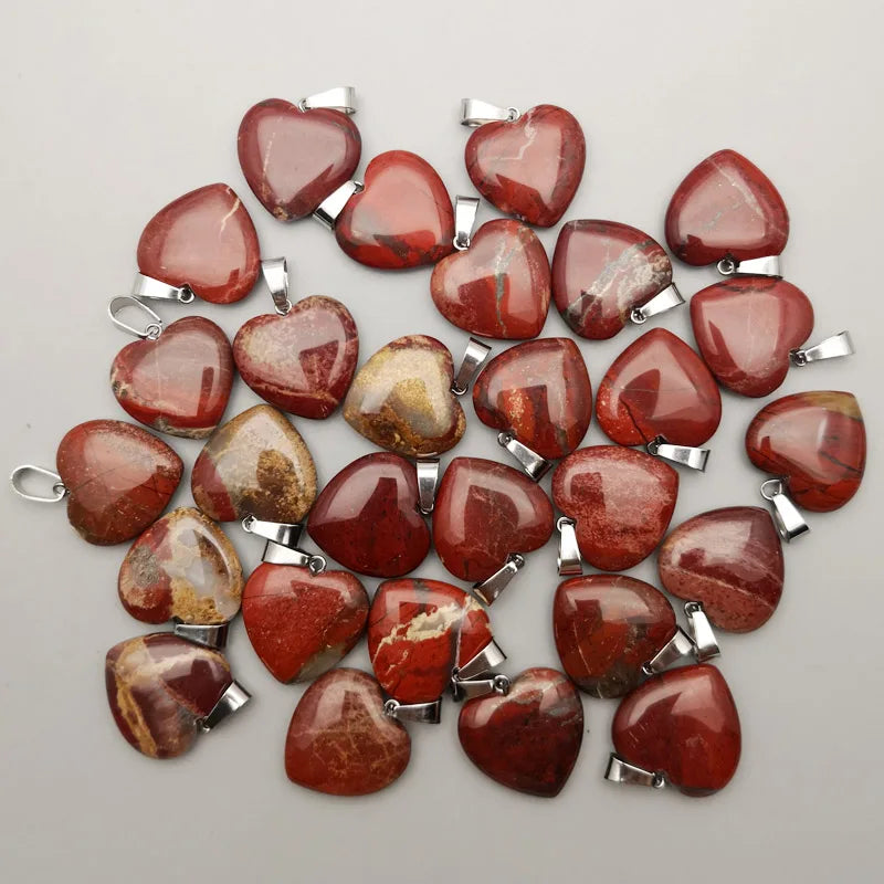 Natural Stone Heart Pendants Necklace Charms 50pcs/lot