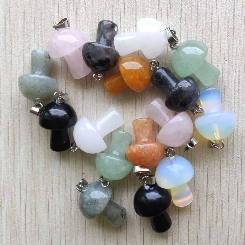 20pcs Natural Stone Mushroom Pendants for Jewelry Making