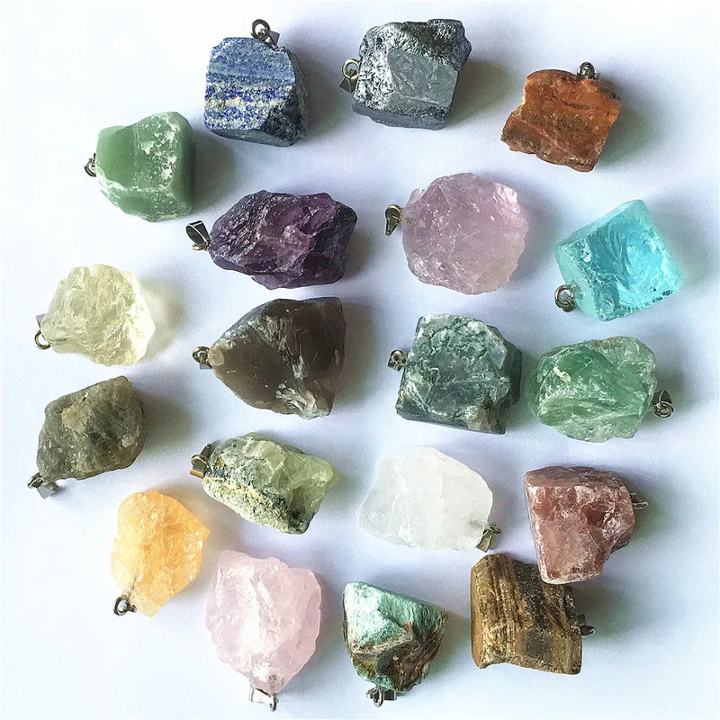 Multi-Color Agate Fluorite Raw Ore Necklace Pendant