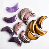 Tiger Eye Stone Amethyst Moon Shape Pendants 12pcs