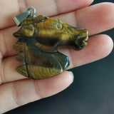 Tiger Eye Carved Horse Heads Charms Pendants 6pcs