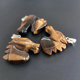 Tiger Eye Carved Horse Heads Charms Pendants 6pcs