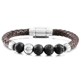 Tiger Eye Volcanic Stone Leather Bracelet Stainless Steel Clasp